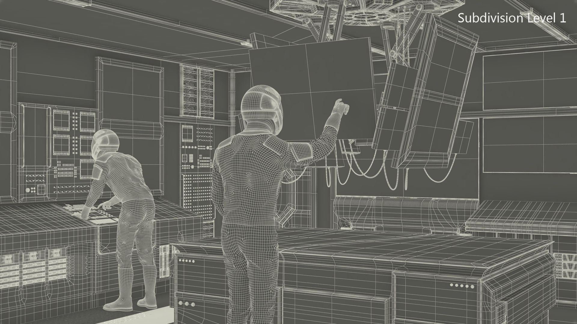 3D Command Room with Operators Red