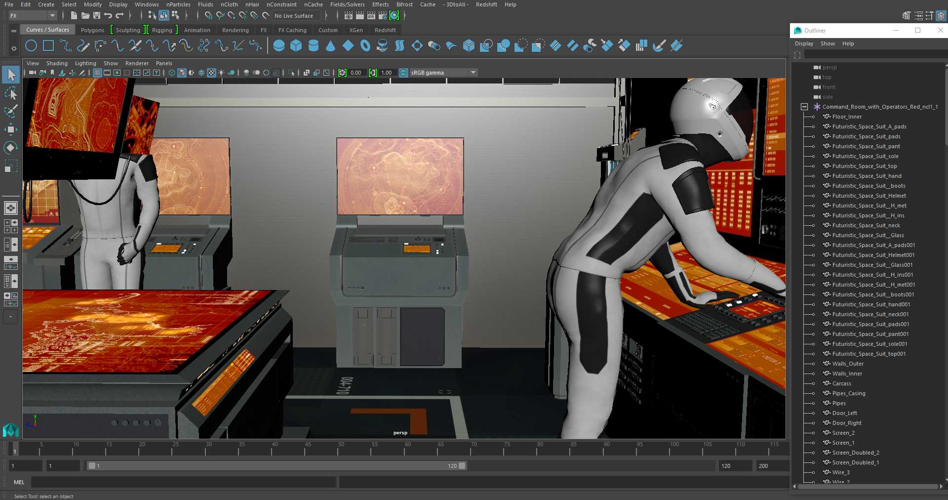 3D Command Room with Operators Red