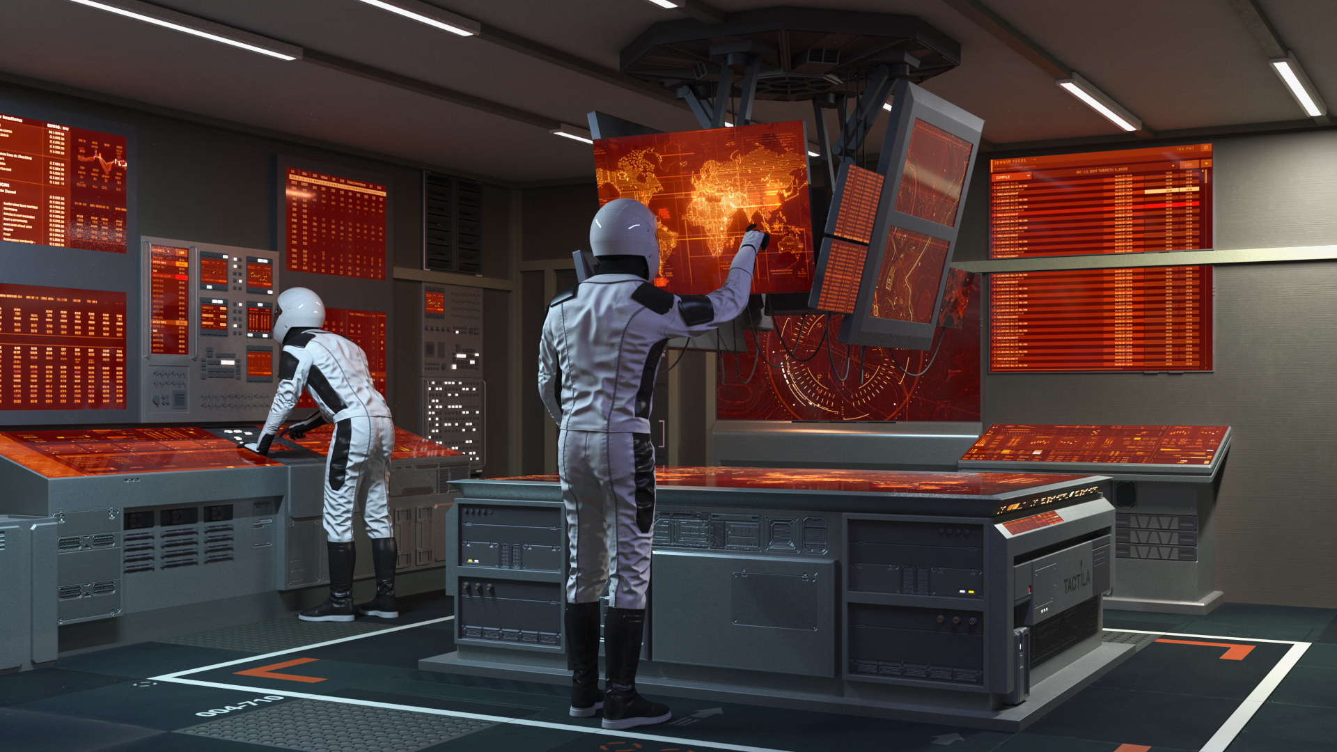 3D Command Room with Operators Red
