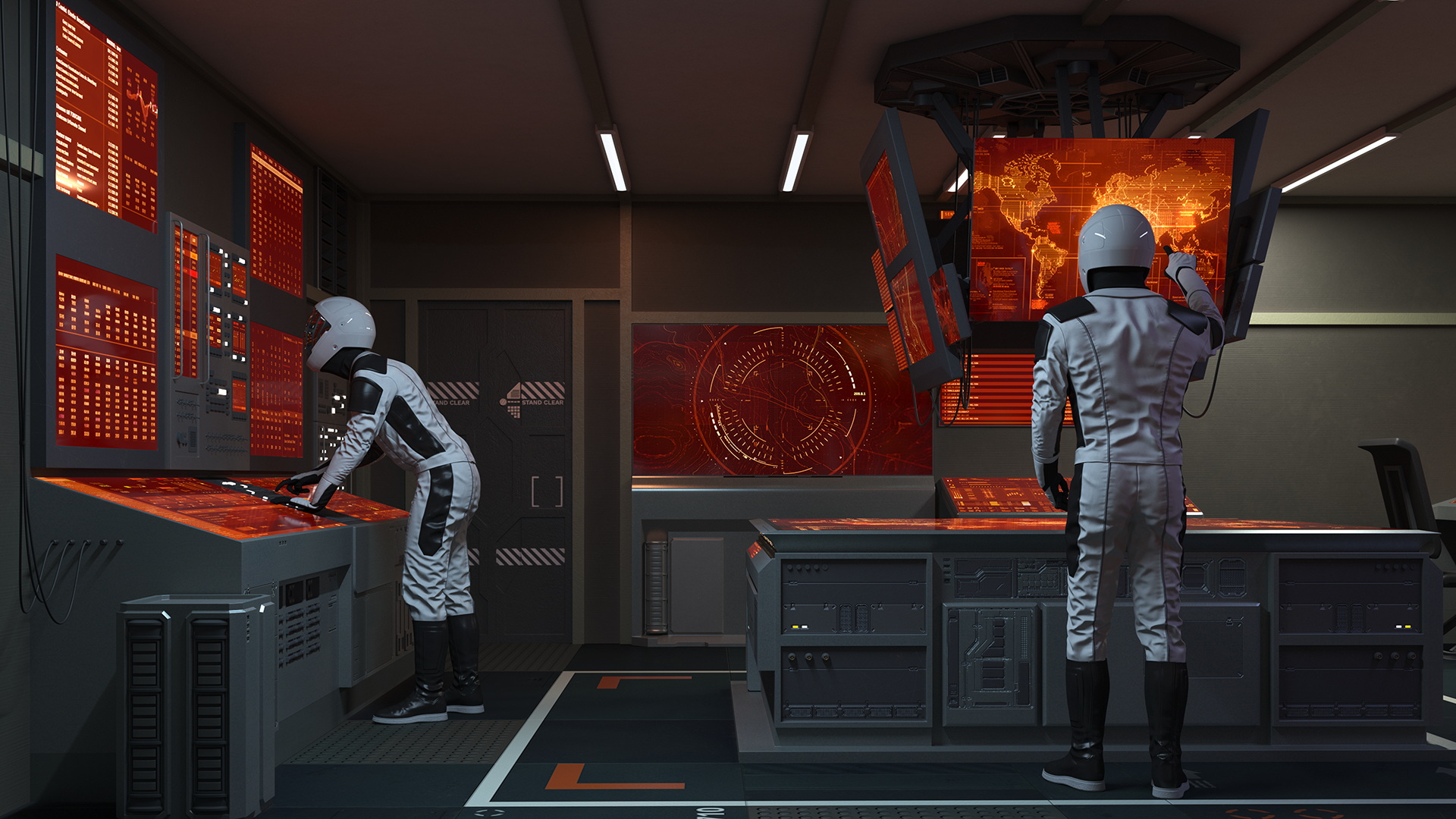 3D Command Room with Operators Red