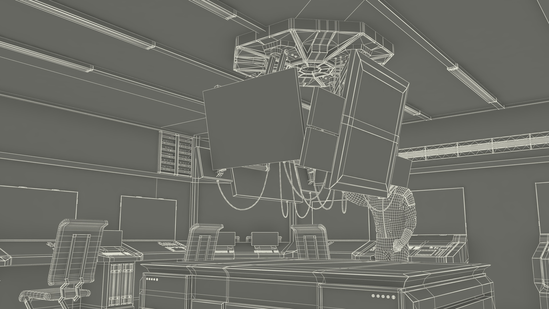 3D Command Room with Operators Red