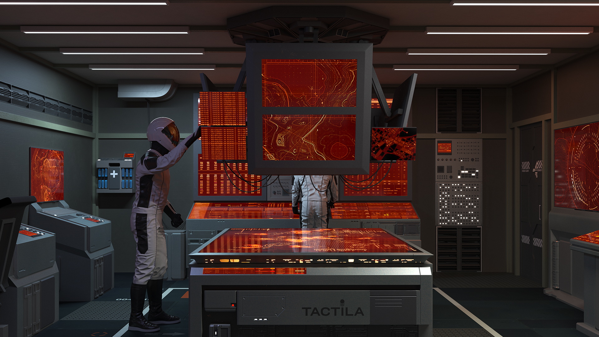3D Command Room with Operators Red