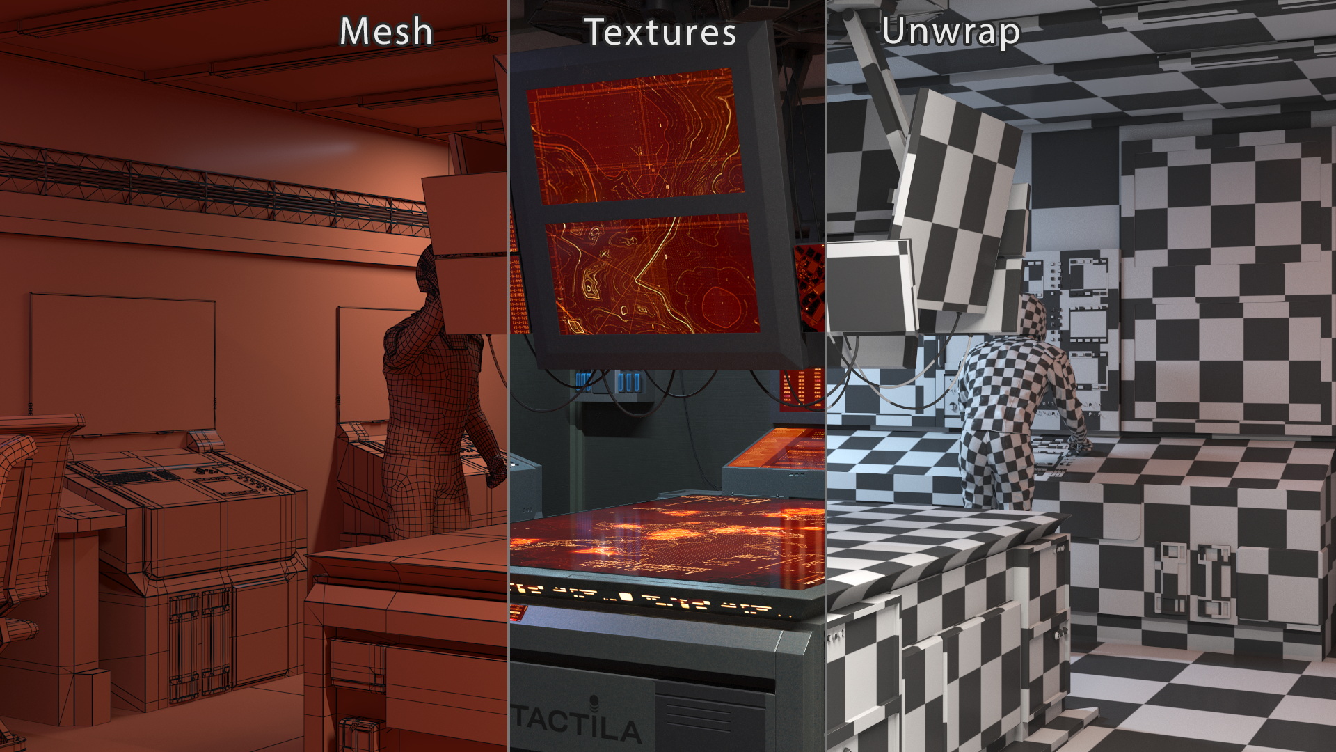 3D Command Room with Operators Red