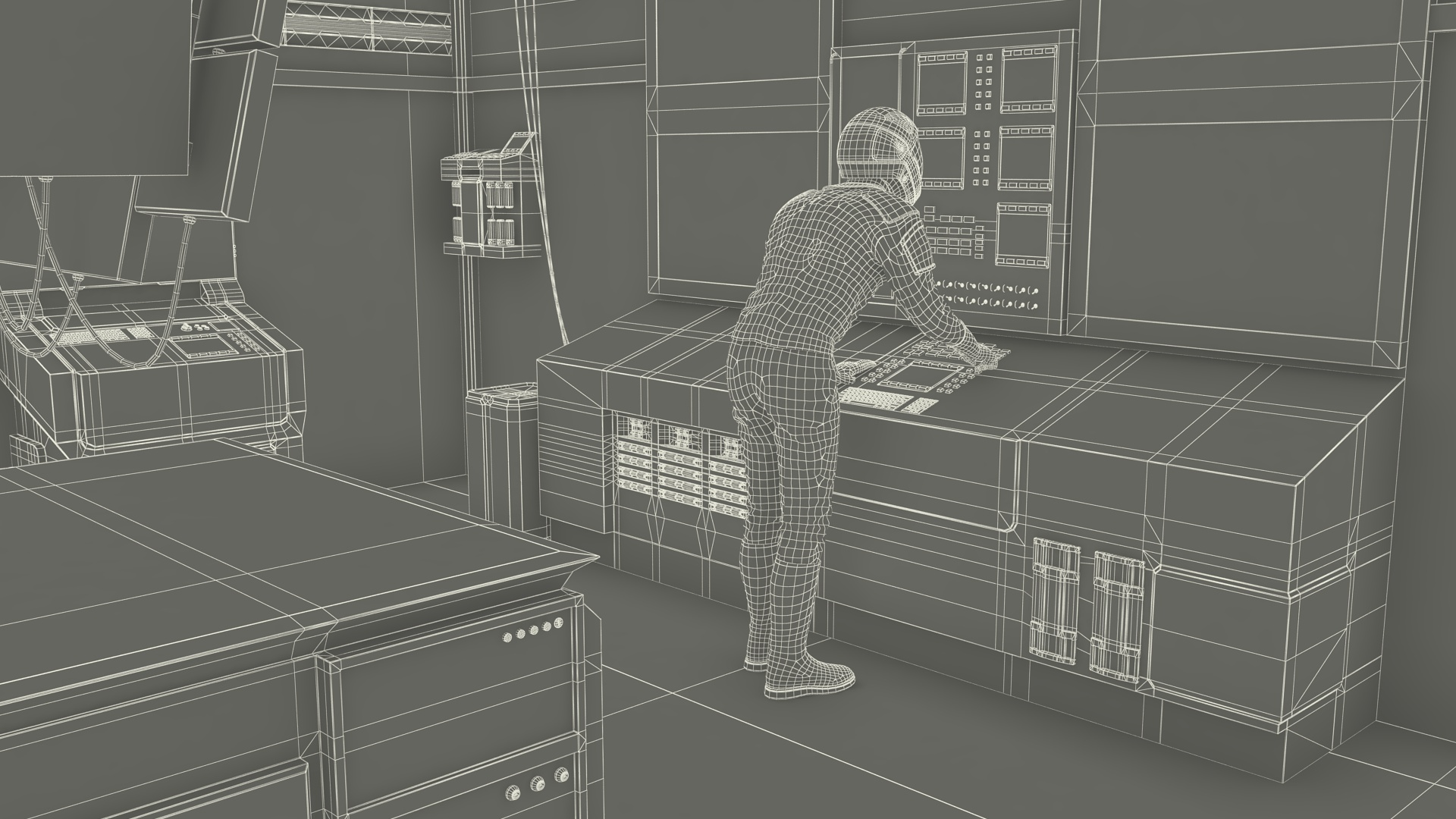 3D Command Room with Operators Red