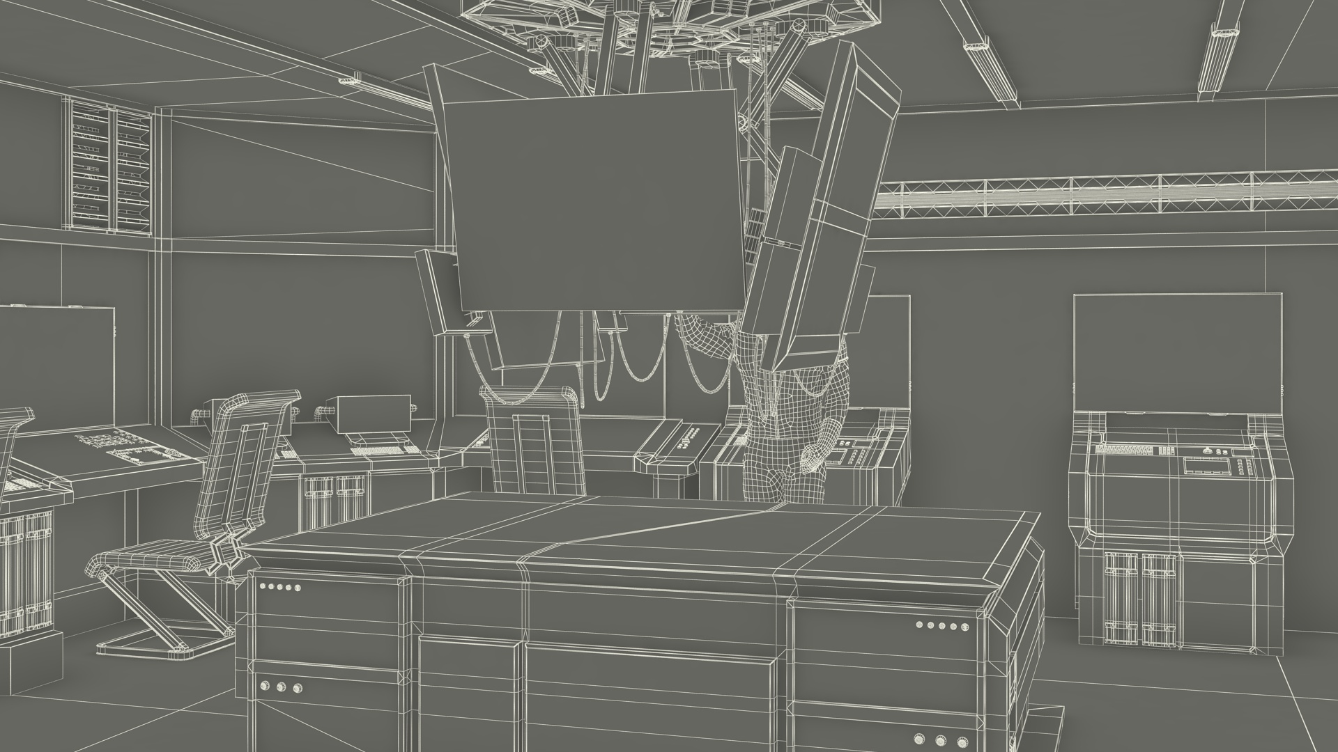 3D Command Room with Operators Red