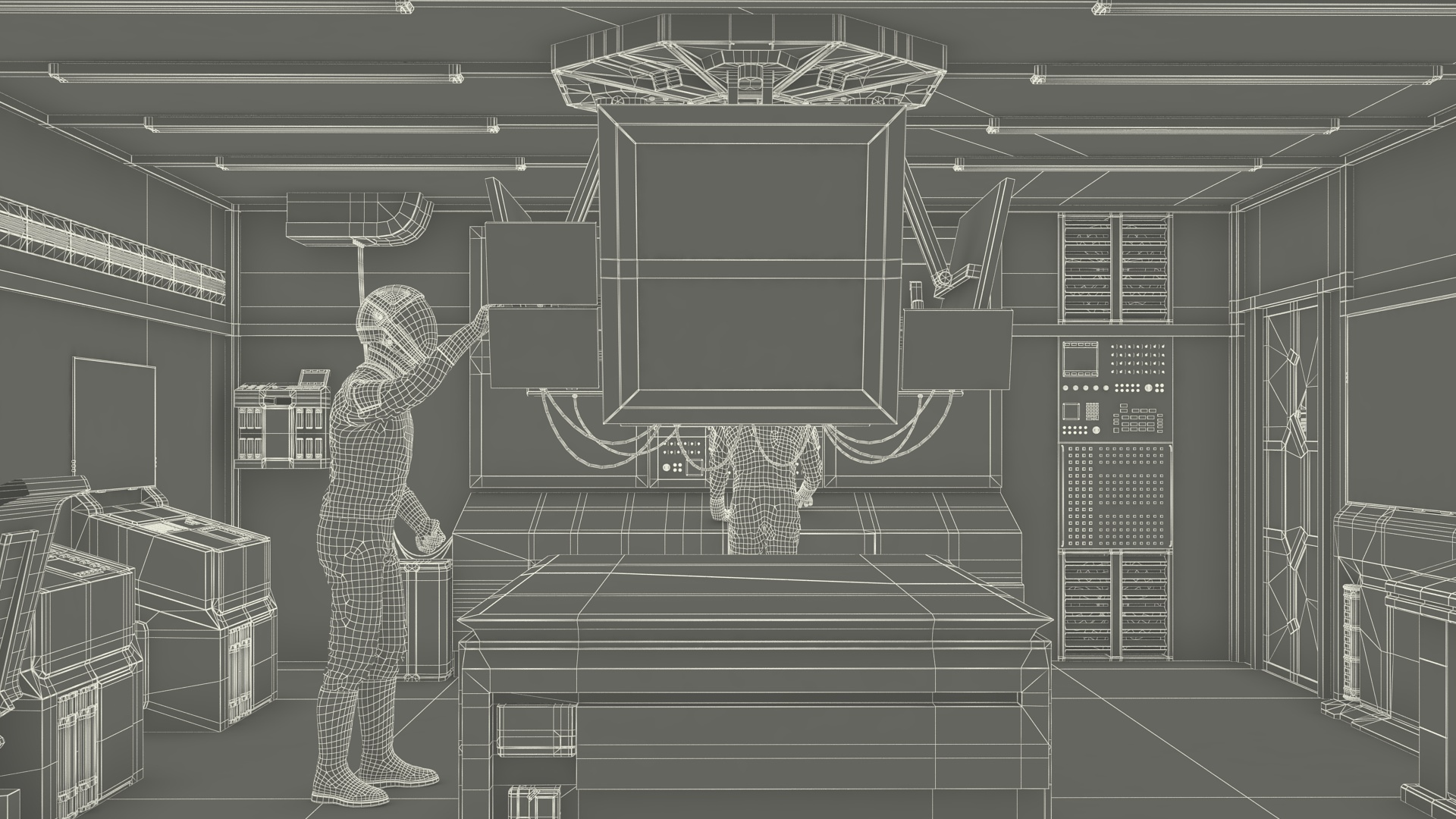 3D Command Room with Operators Red