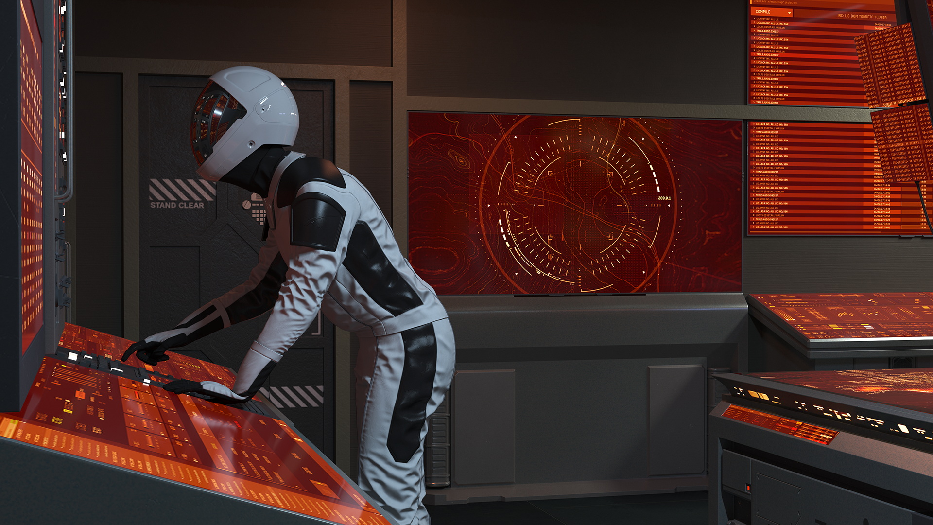 3D Command Room with Operators Red