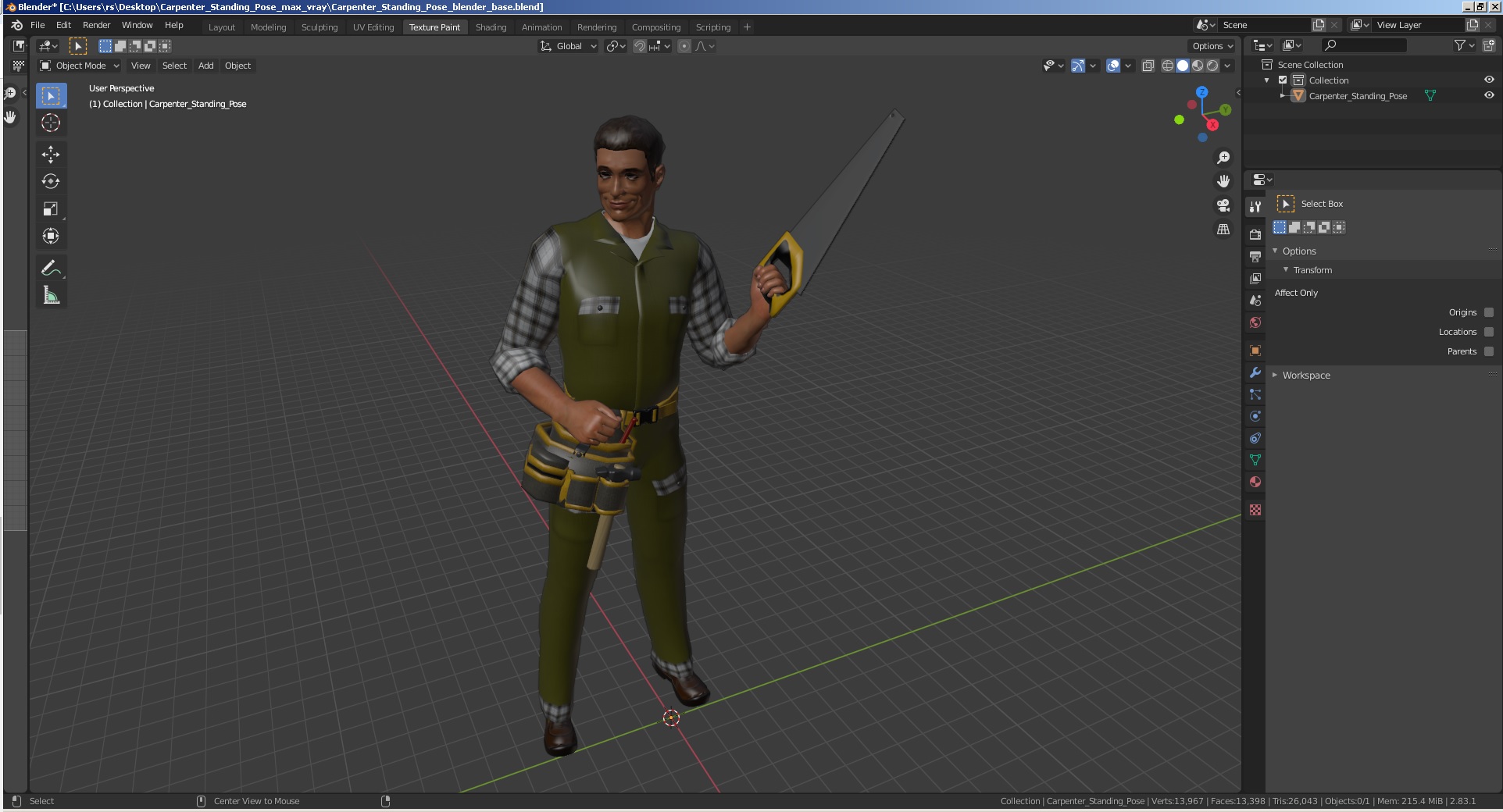 3D Carpenter Standing Pose model