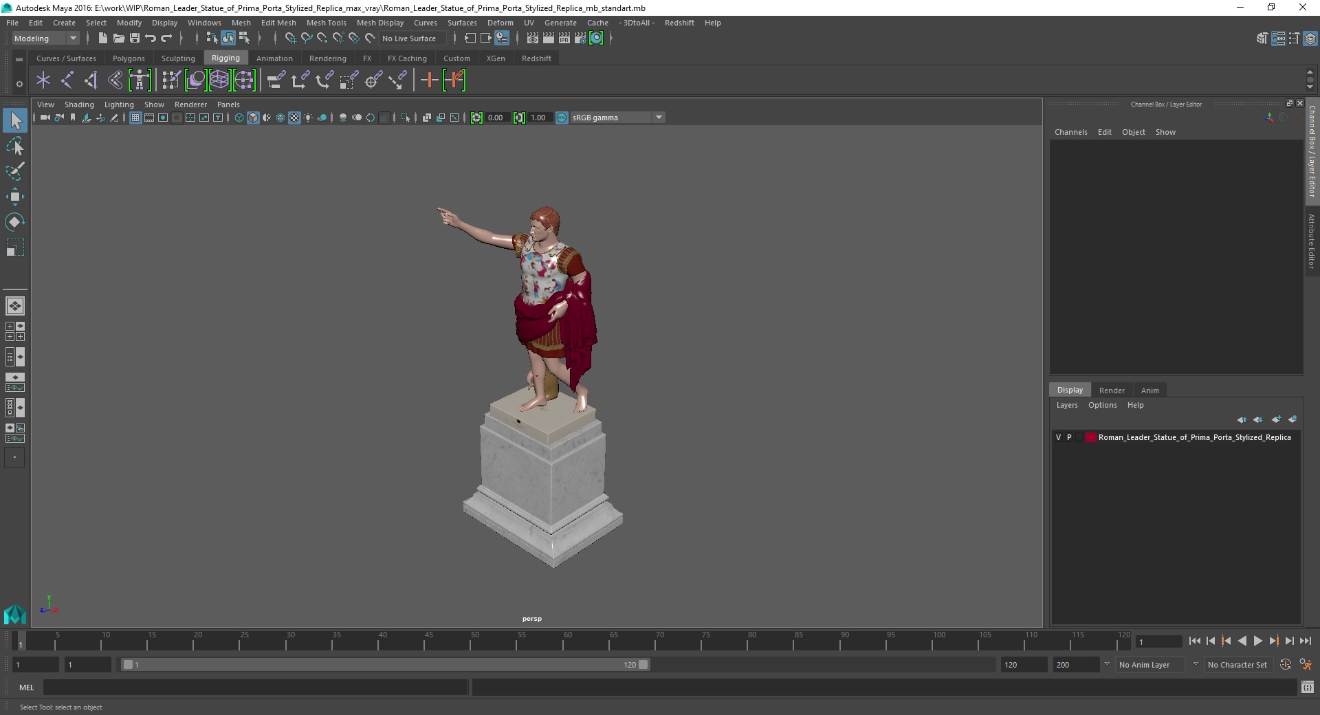 3D Roman Leader Statue of Prima Porta Stylized Replica