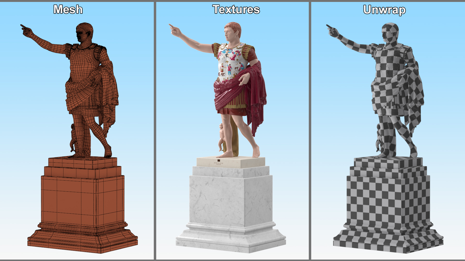 3D Roman Leader Statue of Prima Porta Stylized Replica