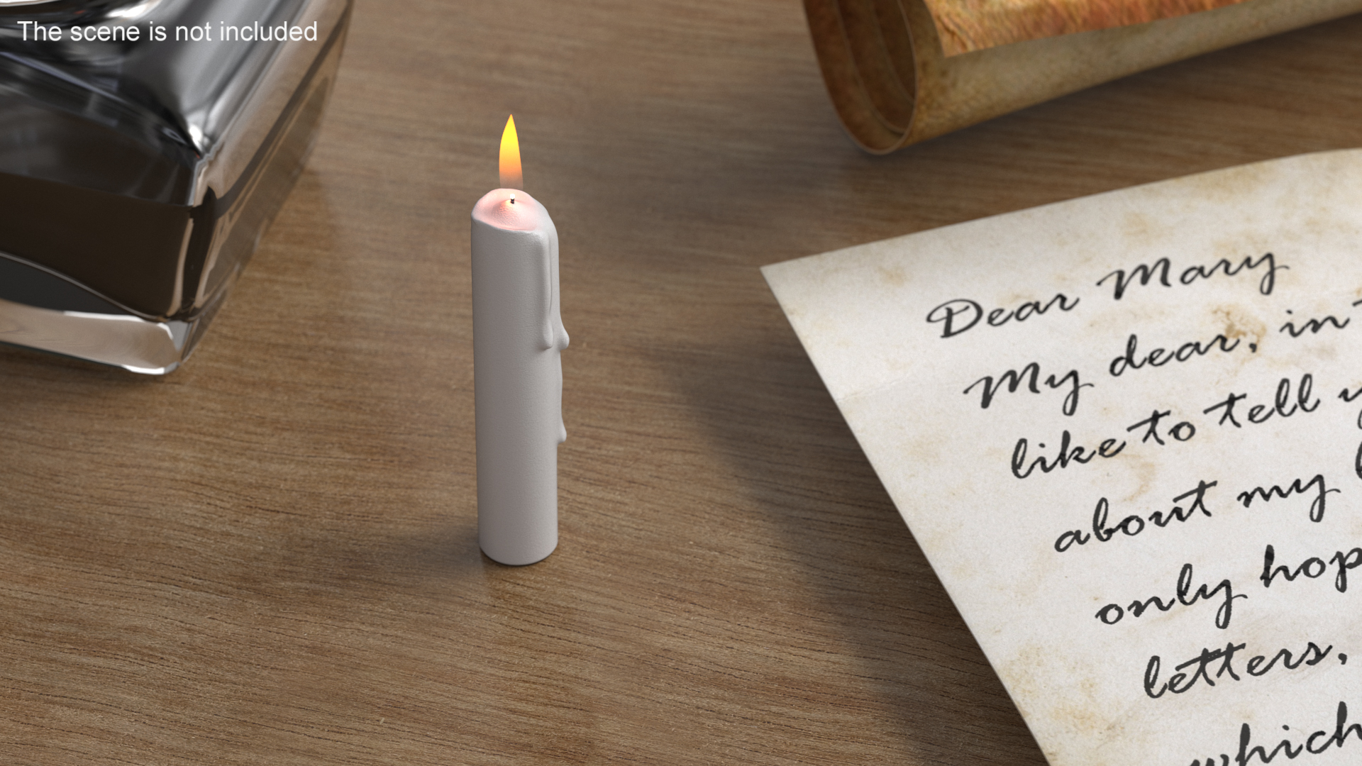 3D model Realistic Lit Candle with Wax Drips