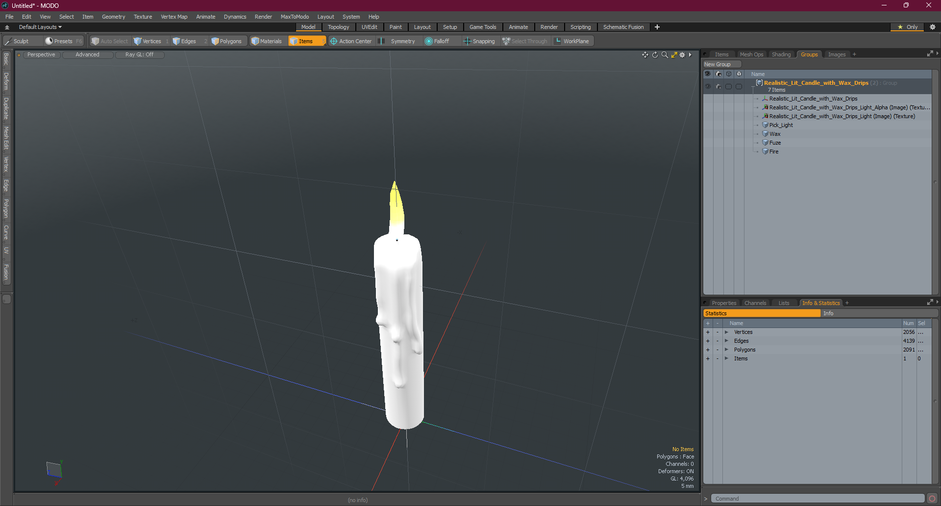 3D model Realistic Lit Candle with Wax Drips