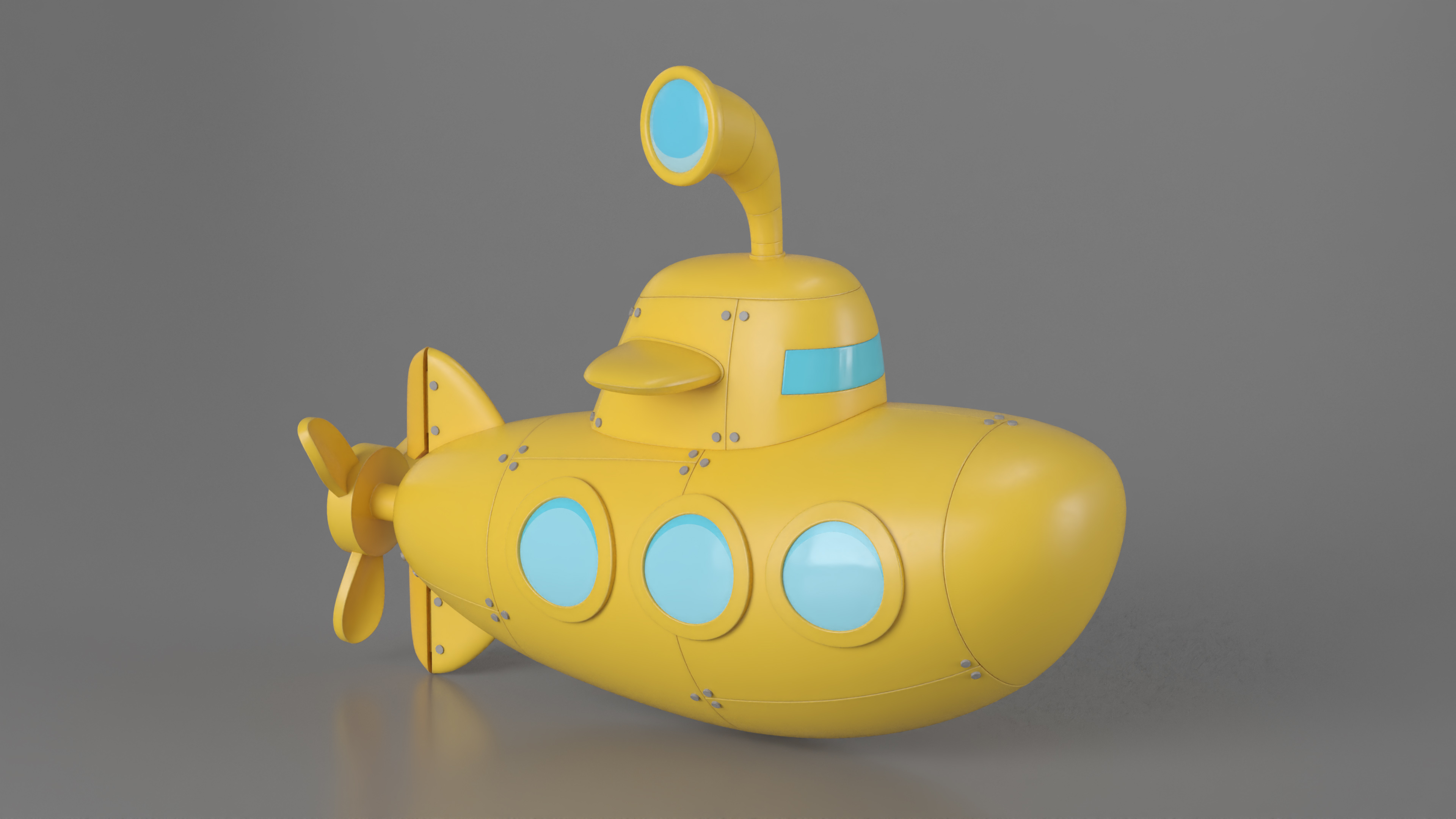 3D Cartoon Submarine Yellow Rigged