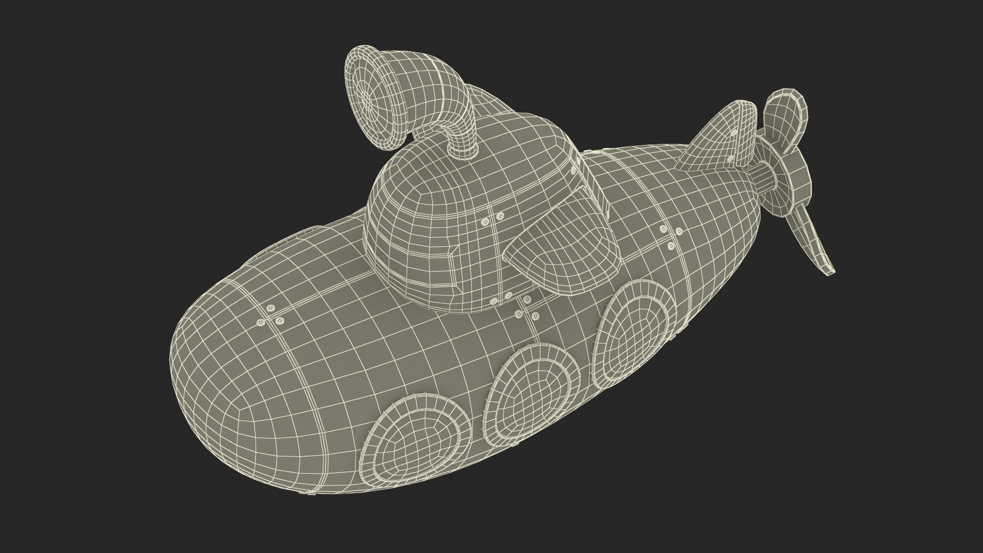 3D Cartoon Submarine Yellow Rigged