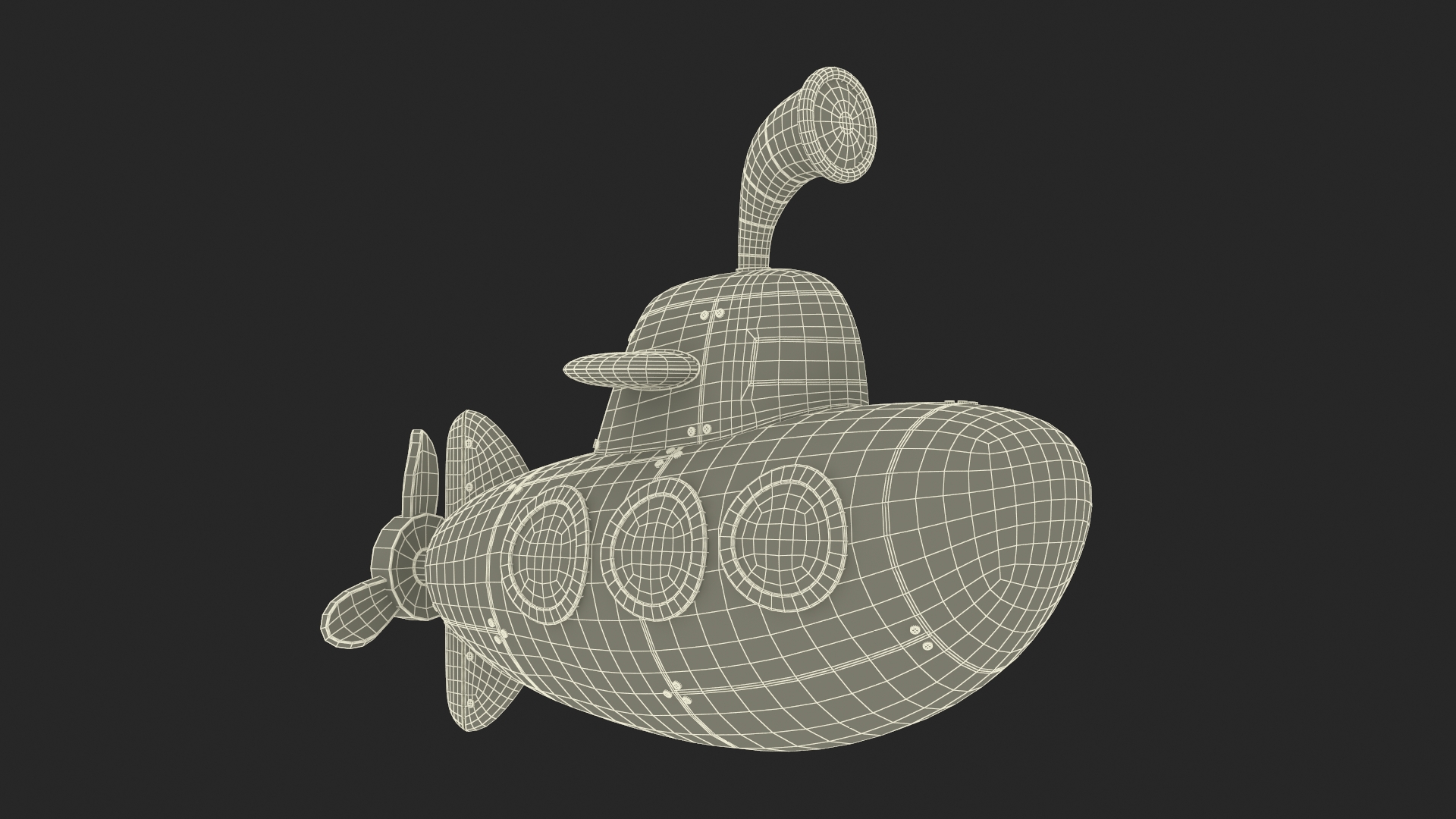 3D Cartoon Submarine Yellow Rigged