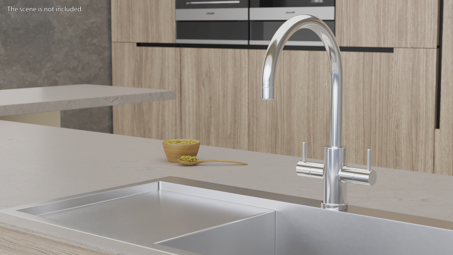 Monobloc Dual Lever Kitchen Mixer Tap Chrome 3D model