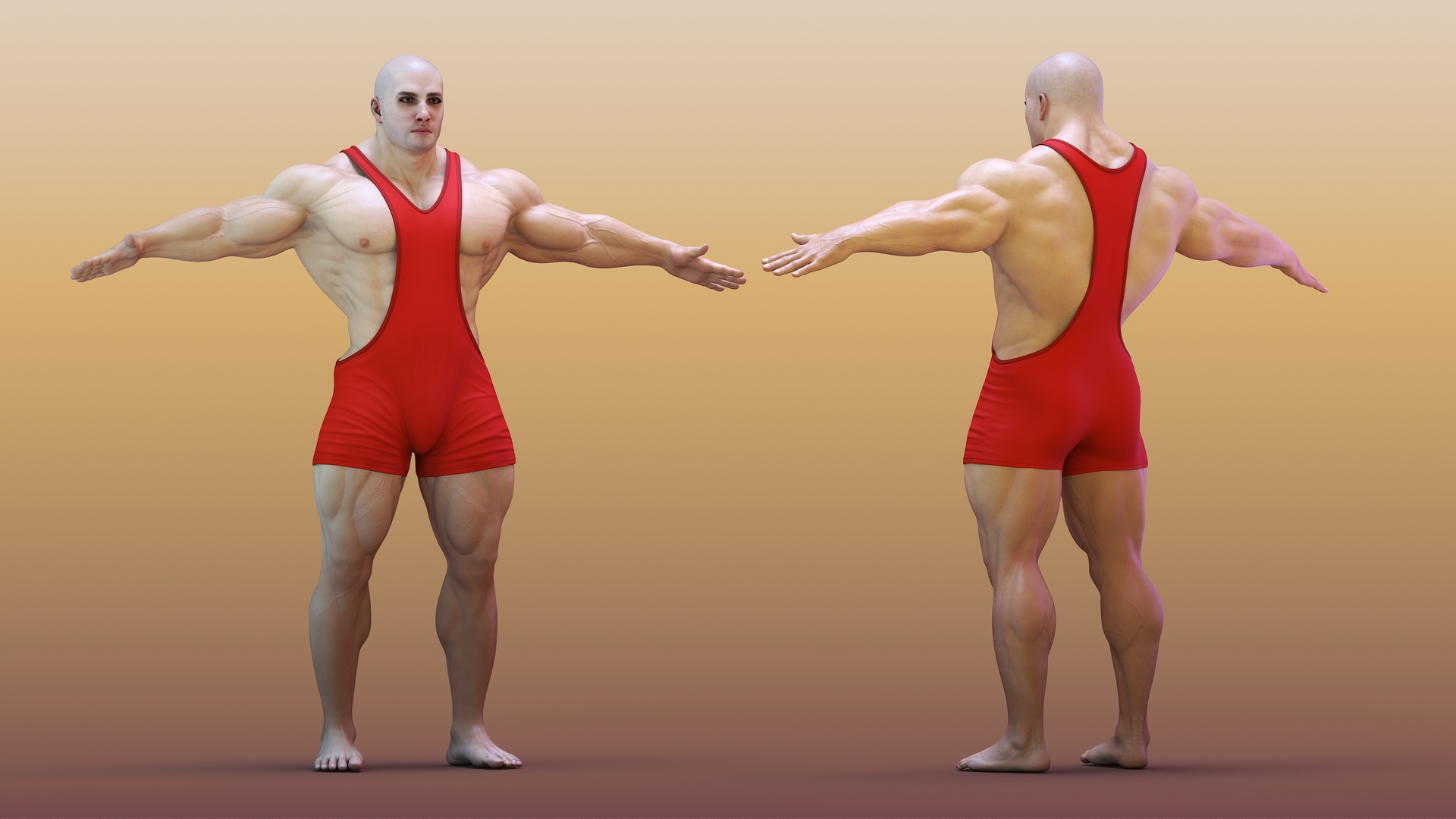 3D Athlete Man in Red Leotard Rigged model