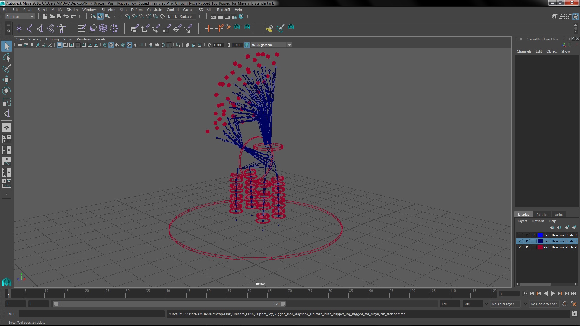 Pink Unicorn Push Puppet Toy Rigged for Maya 3D model