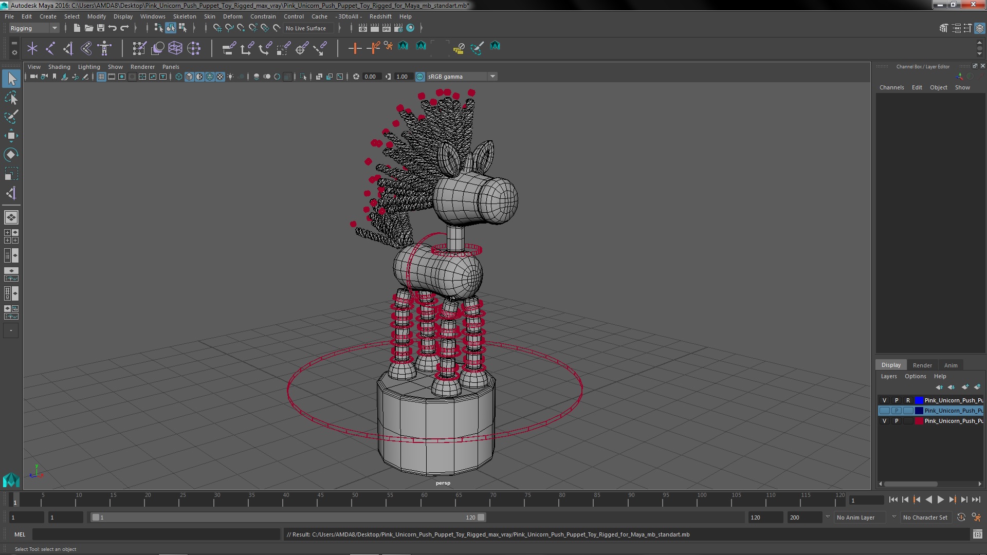 Pink Unicorn Push Puppet Toy Rigged for Maya 3D model