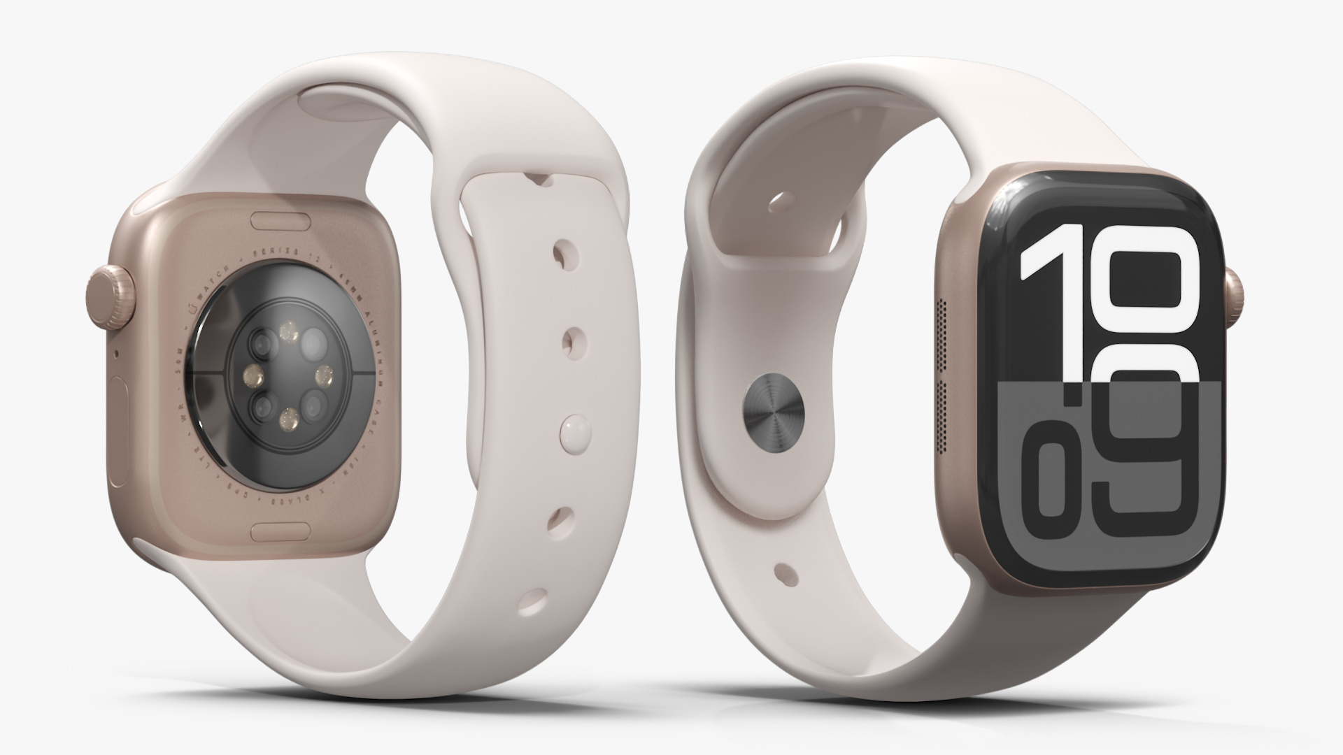 Apple Watch Series 10 Rose Gold with Rubber Strap and Display On 3D model