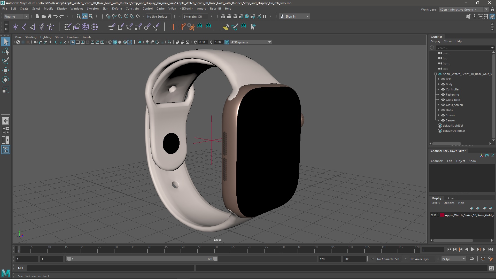 Apple Watch Series 10 Rose Gold with Rubber Strap and Display On 3D model