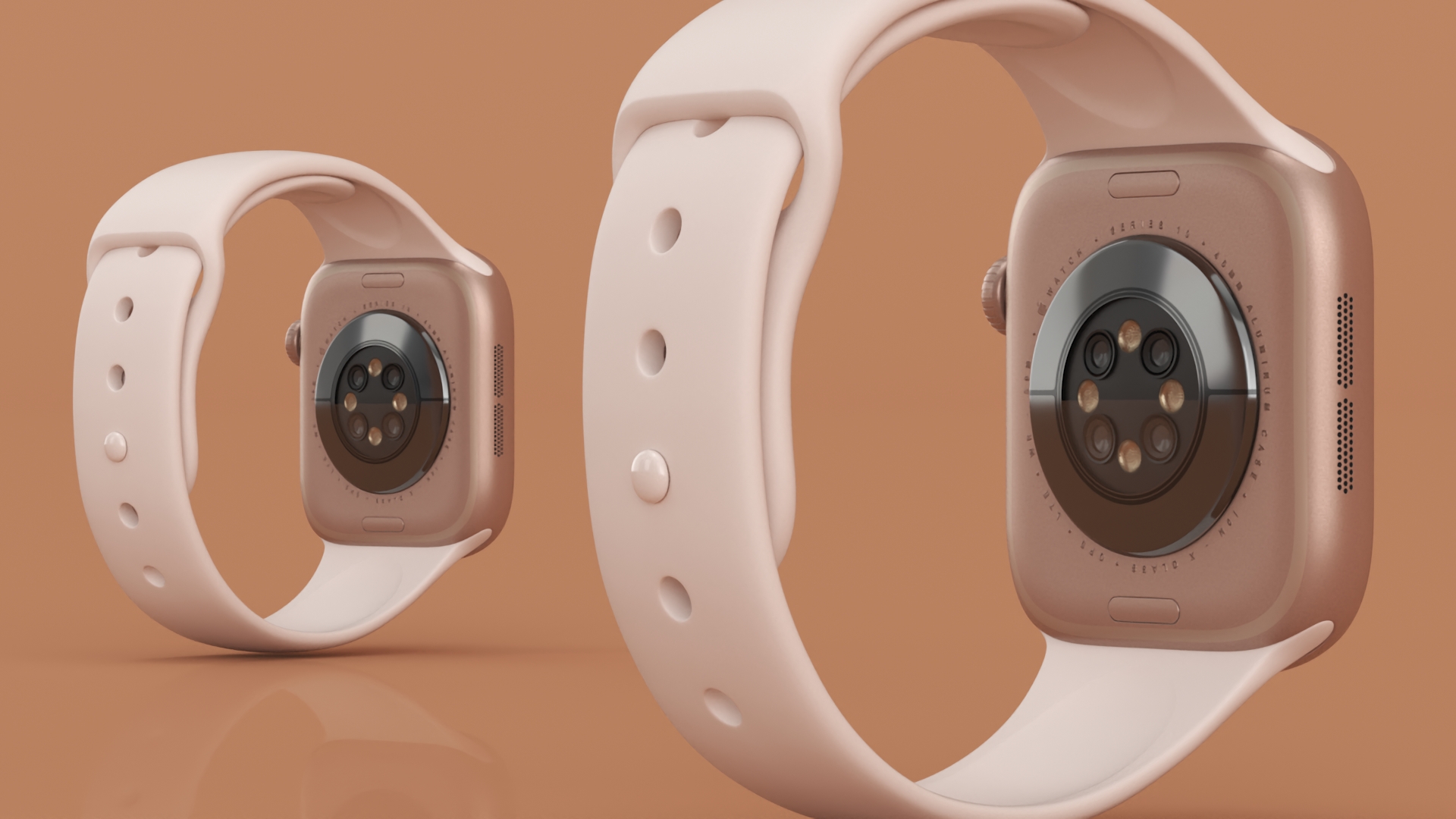 Apple Watch Series 10 Rose Gold with Rubber Strap and Display On 3D model