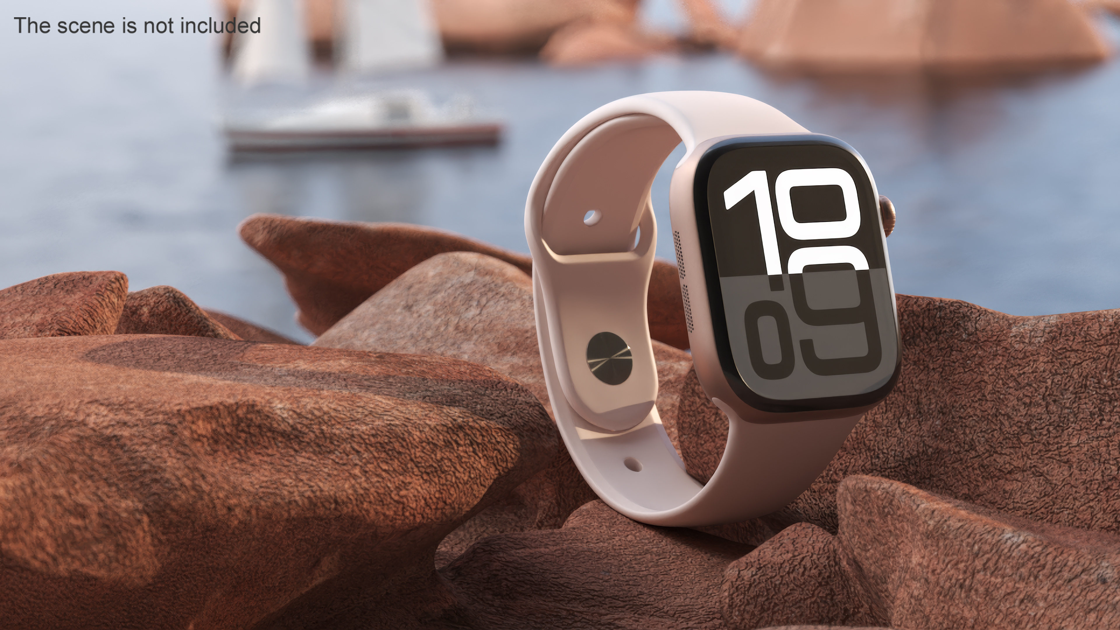 Apple Watch Series 10 Rose Gold with Rubber Strap and Display On 3D model