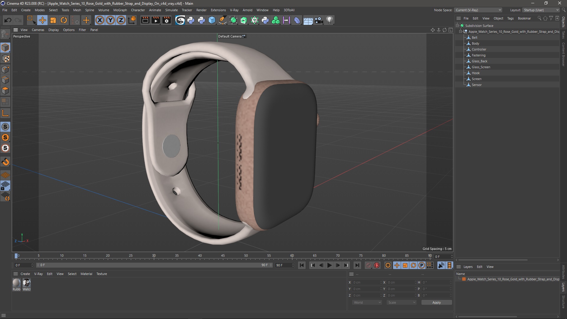 Apple Watch Series 10 Rose Gold with Rubber Strap and Display On 3D model