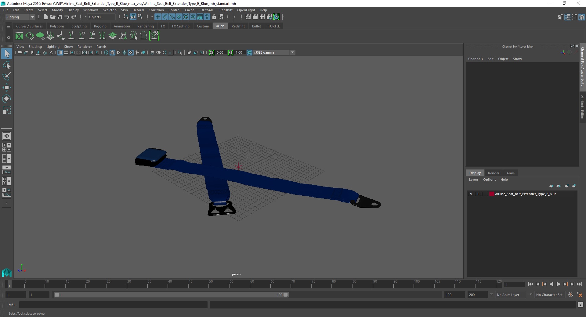 3D Airline Seat Belt Extender Type B Blue model