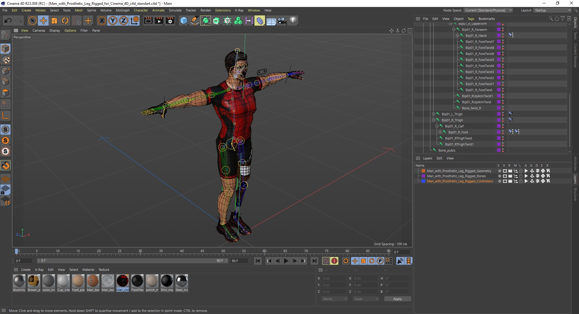 Man with Prosthetic Leg Rigged for Cinema 4D 3D model