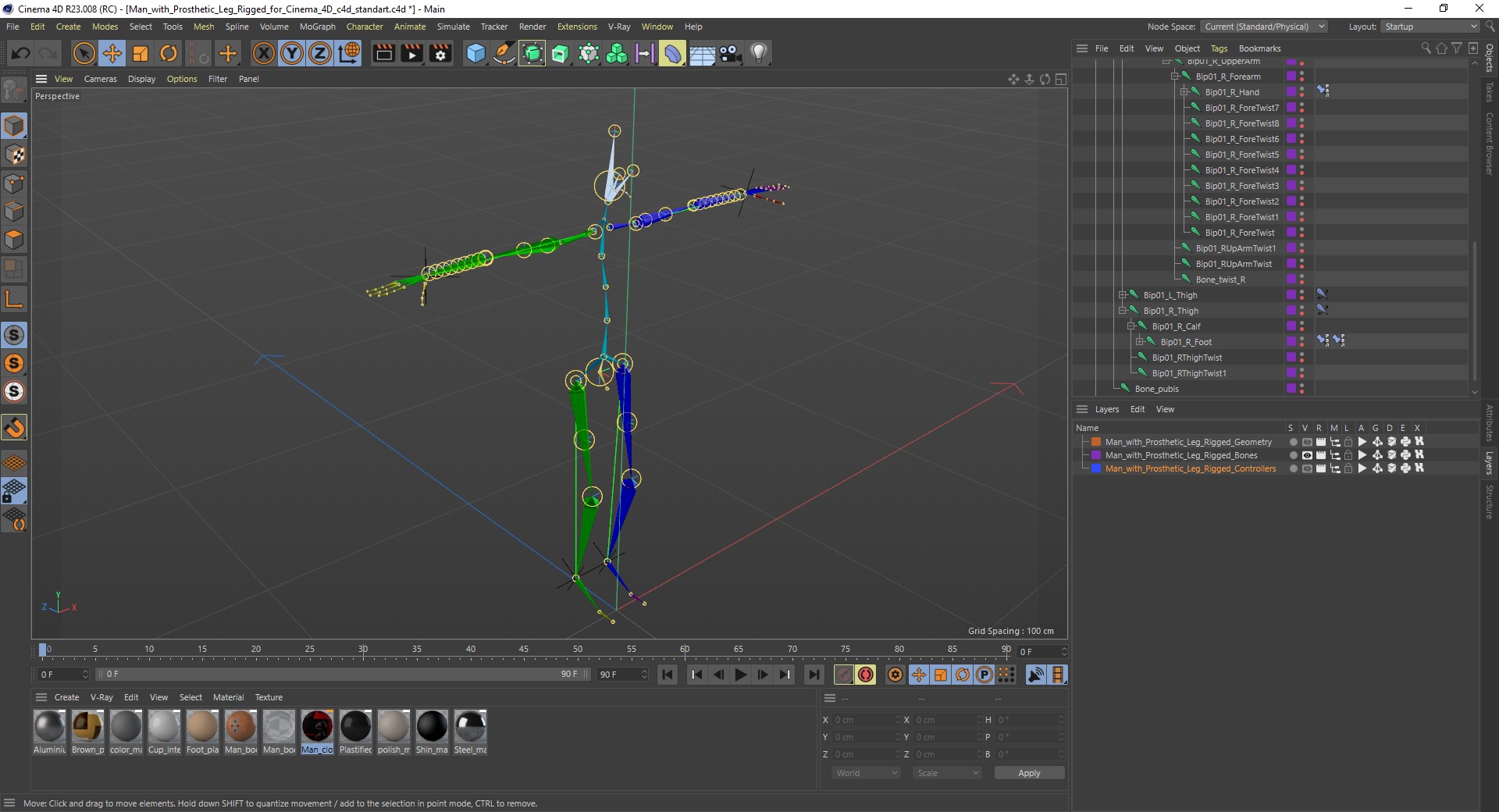 Man with Prosthetic Leg Rigged for Cinema 4D 3D model