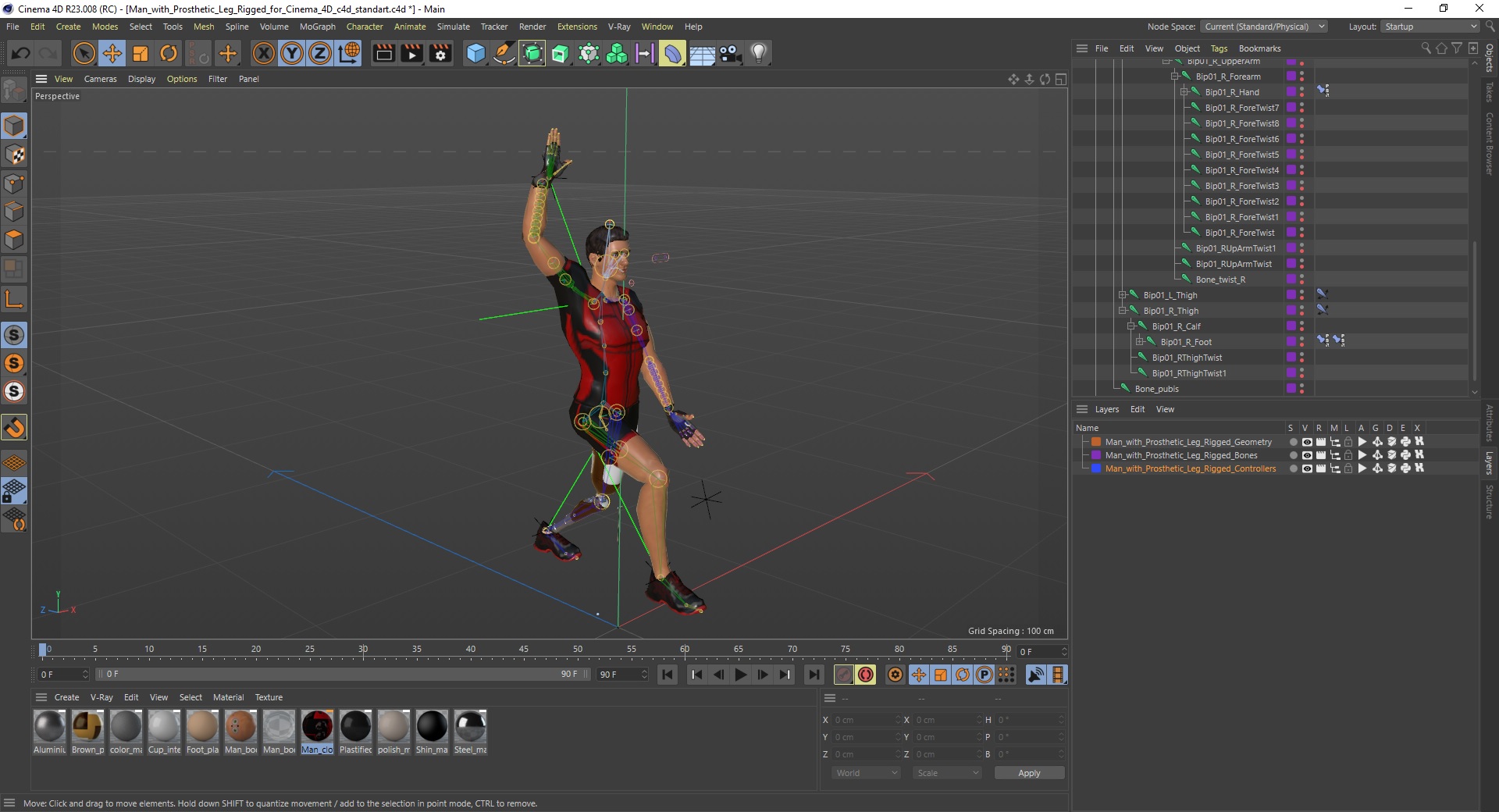 Man with Prosthetic Leg Rigged for Cinema 4D 3D model