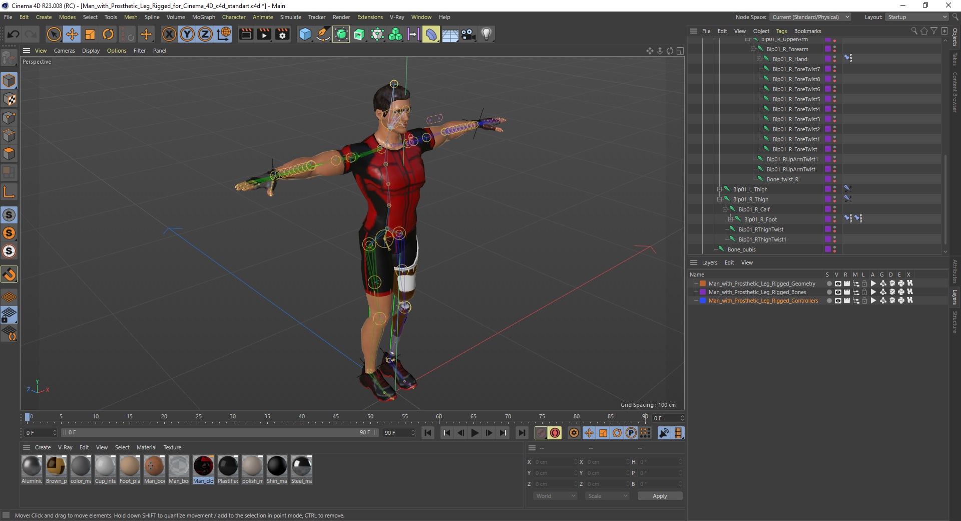 Man with Prosthetic Leg Rigged for Cinema 4D 3D model
