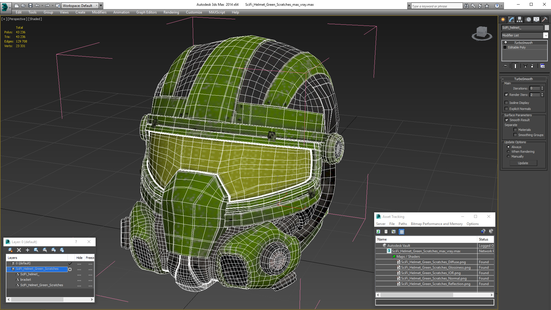 3D SciFi Helmet Green Scratches model