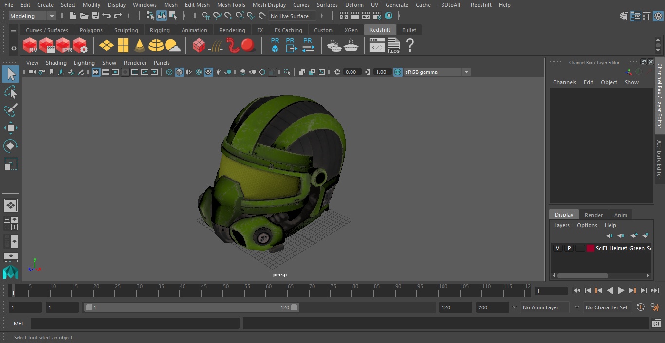 3D SciFi Helmet Green Scratches model