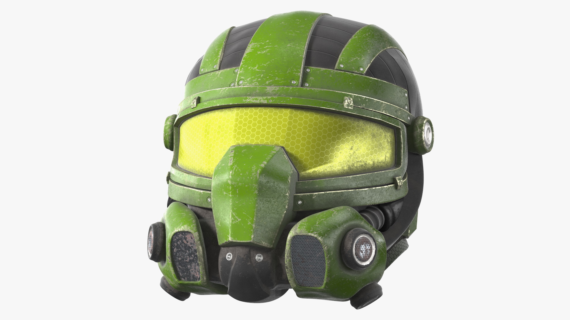 3D SciFi Helmet Green Scratches model
