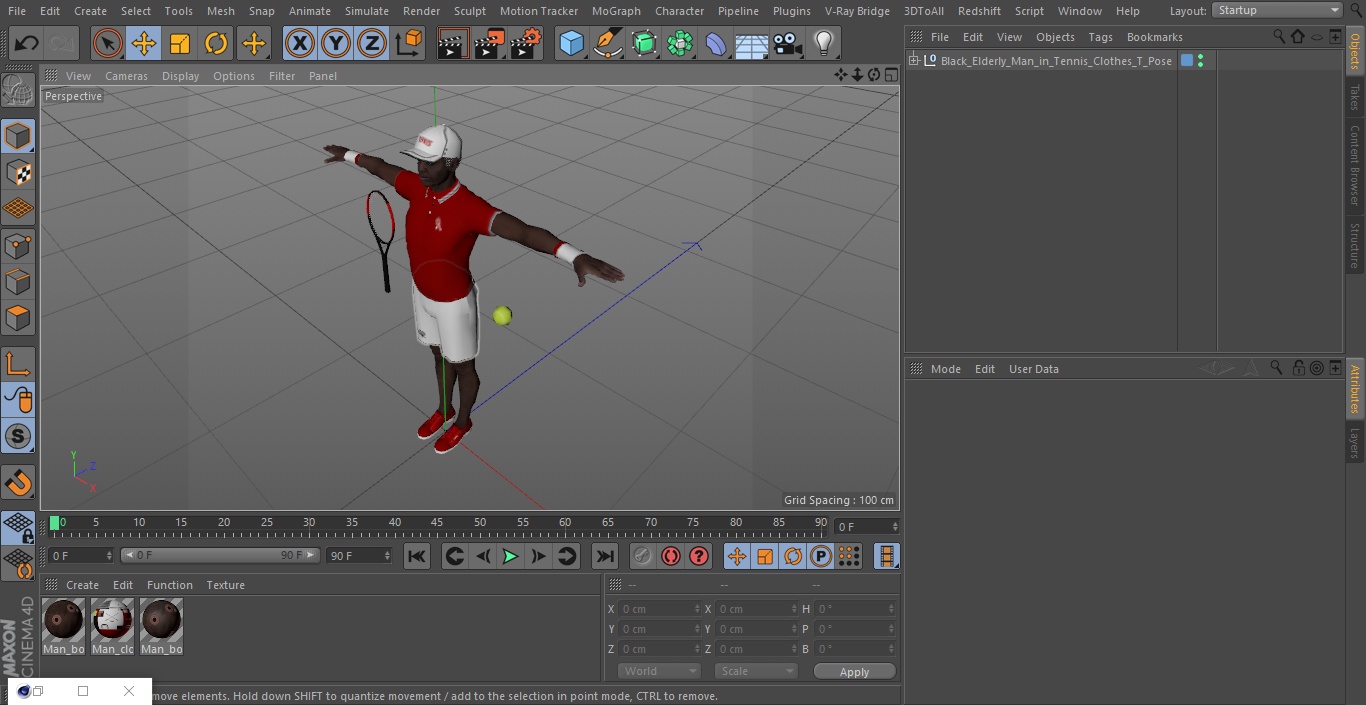 Black Elderly Man in Tennis Clothes T-Pose 3D