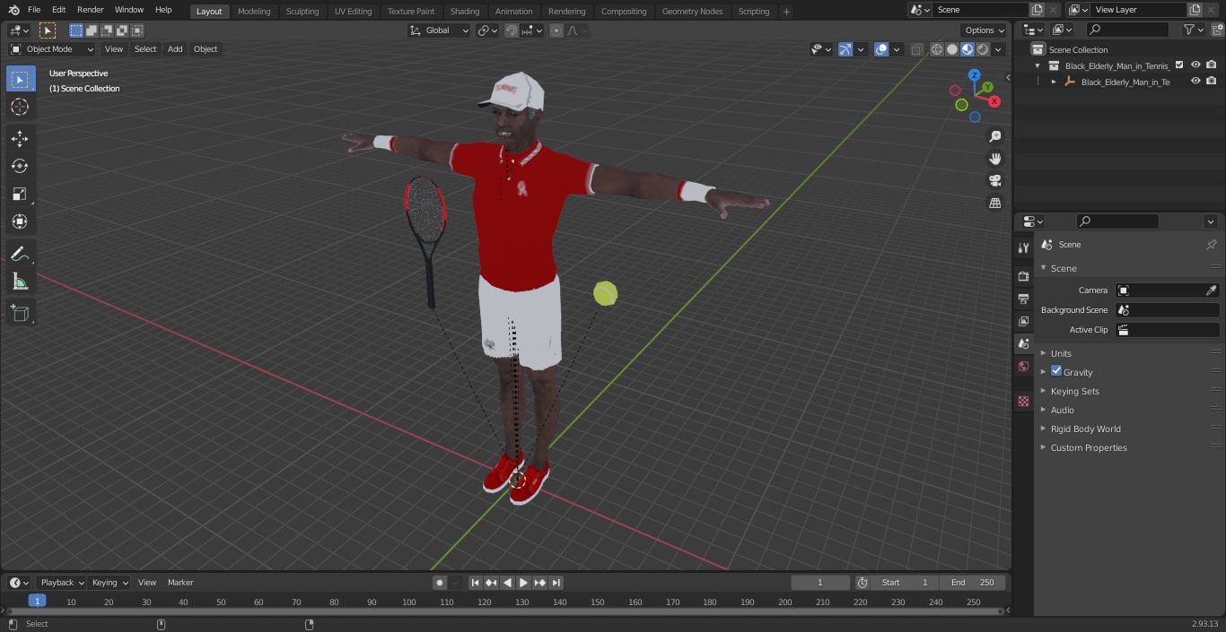 Black Elderly Man in Tennis Clothes T-Pose 3D