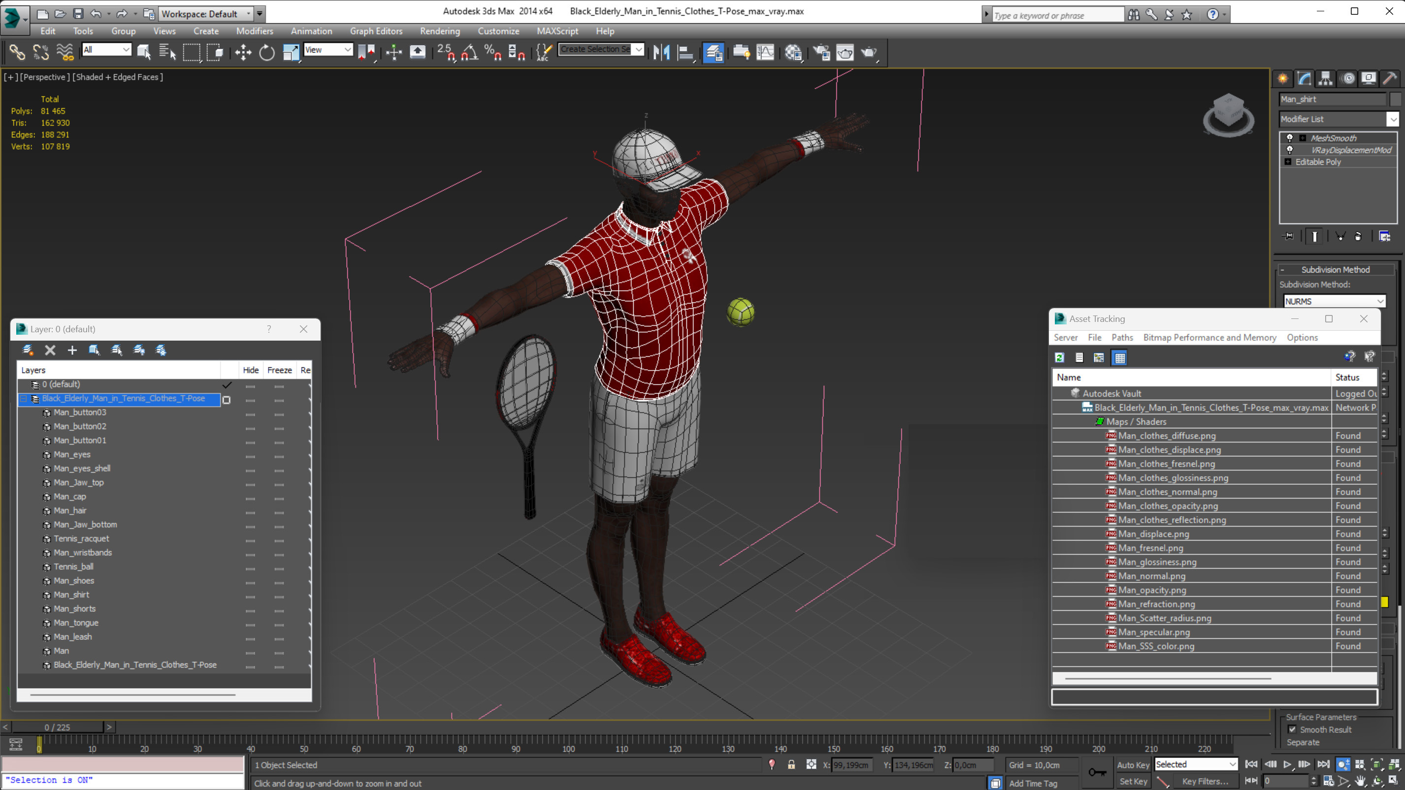 Black Elderly Man in Tennis Clothes T-Pose 3D