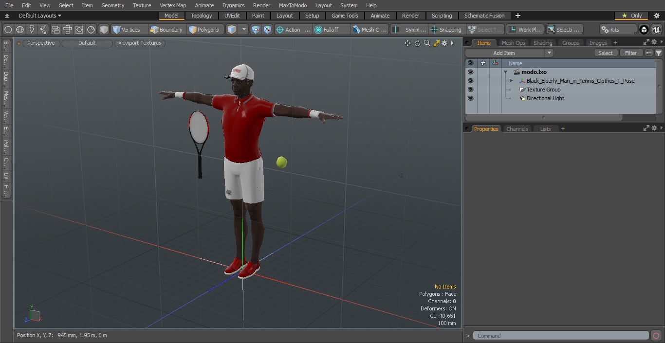 Black Elderly Man in Tennis Clothes T-Pose 3D