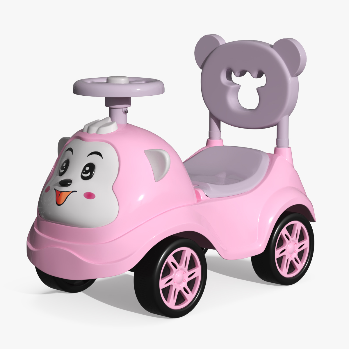 Baby Push Car with Steering Wheel Pink 3D model preview