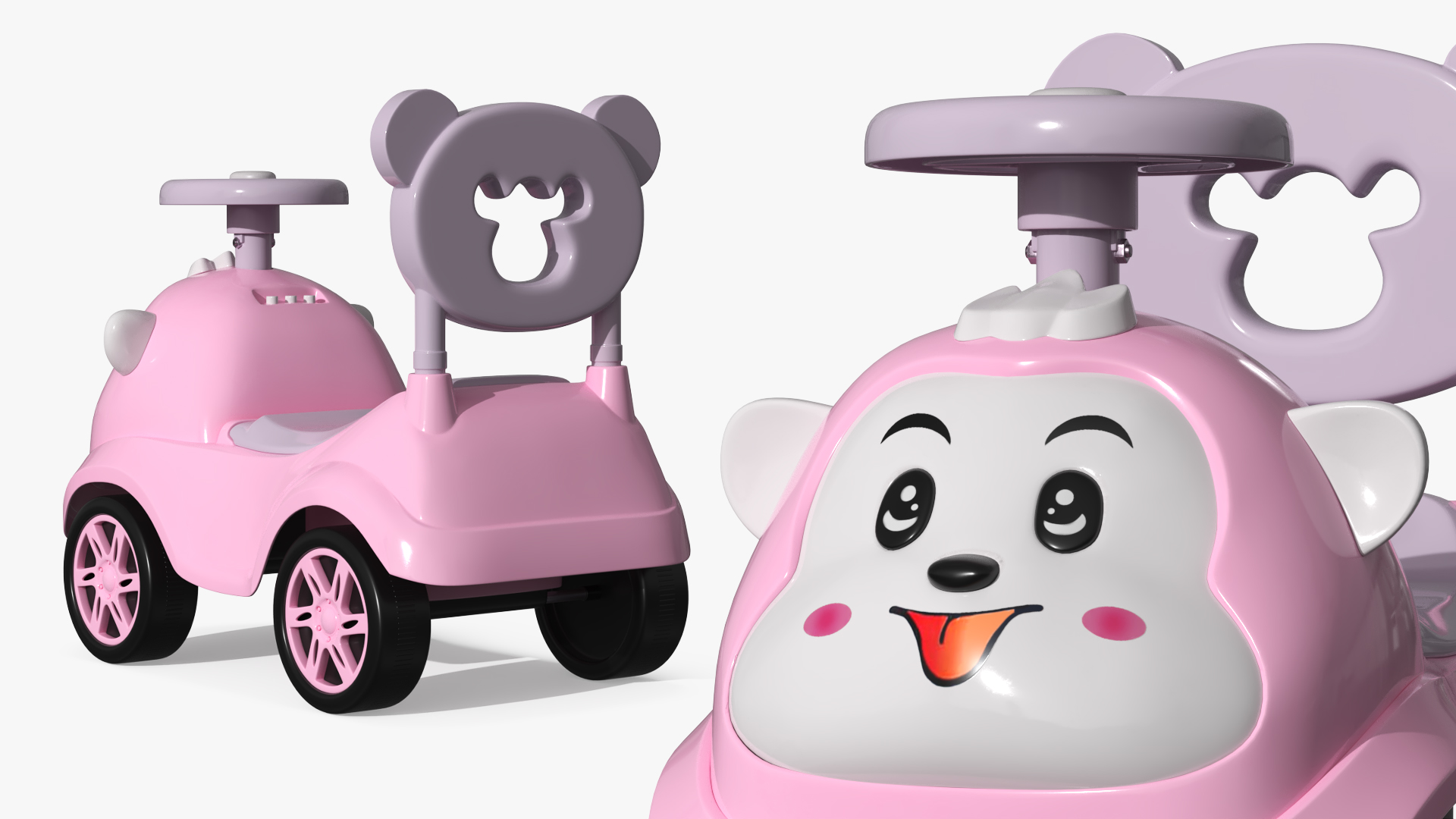 Baby Push Car with Steering Wheel Pink, view 5
