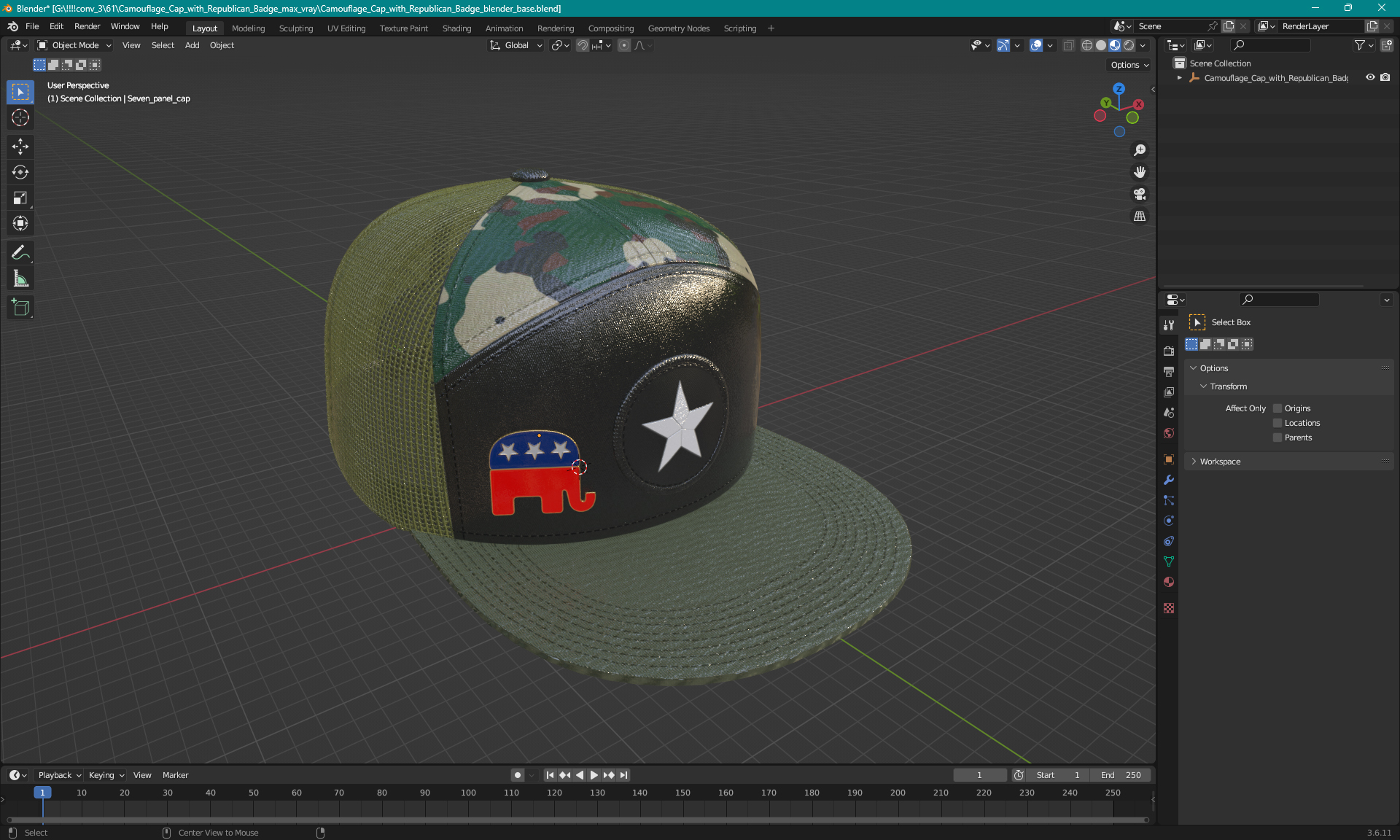 3D Camouflage Cap with Republican Badge