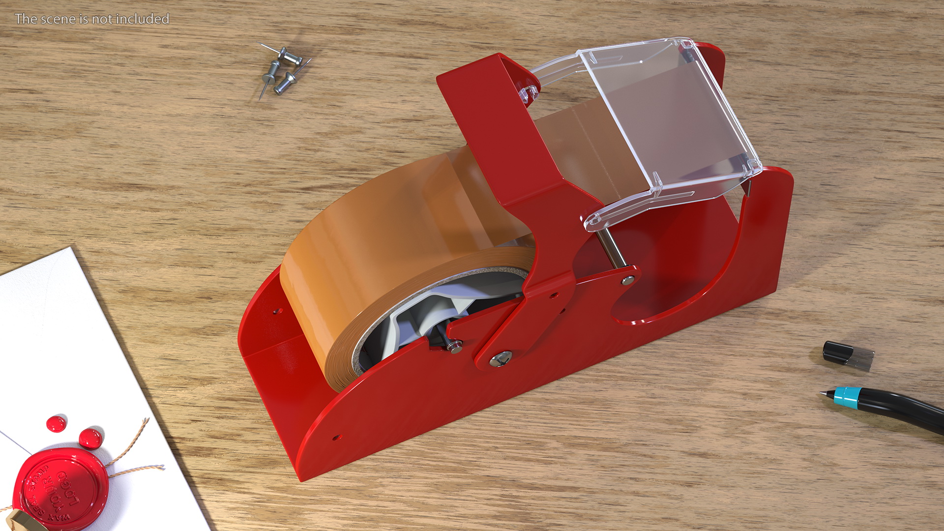 Benchtop Tape Dispenser with Safety Guard Brown 3D