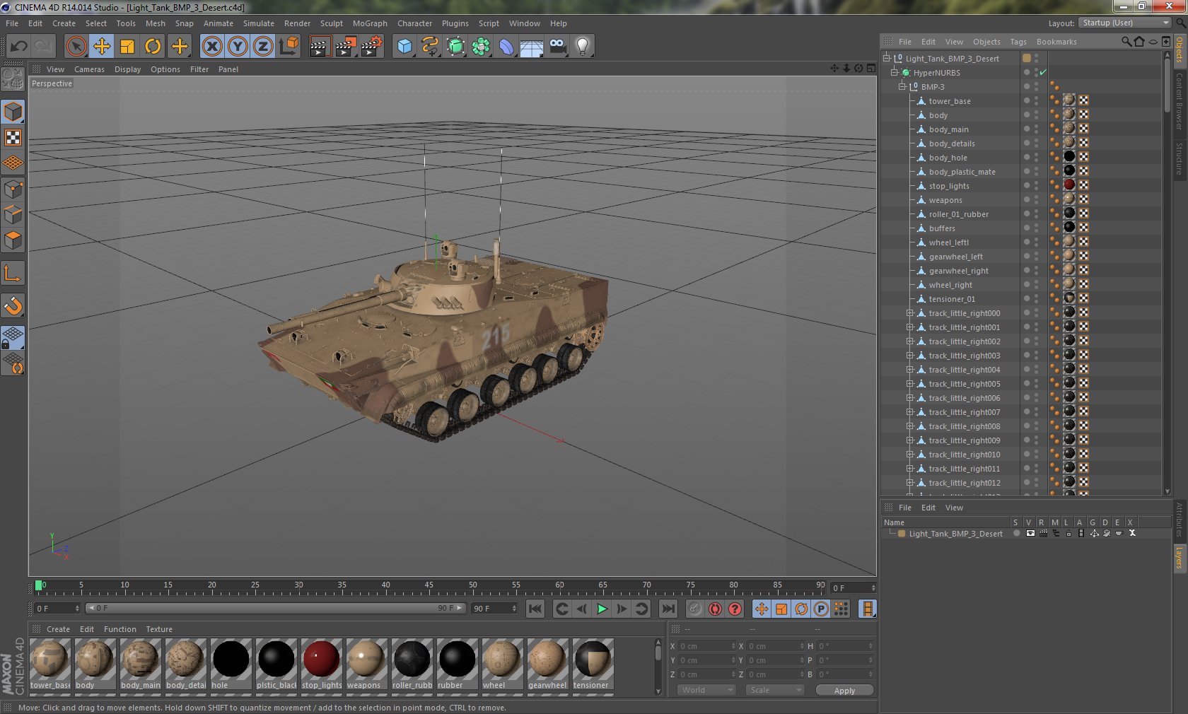 3D Light Tank BMP 3 Desert model