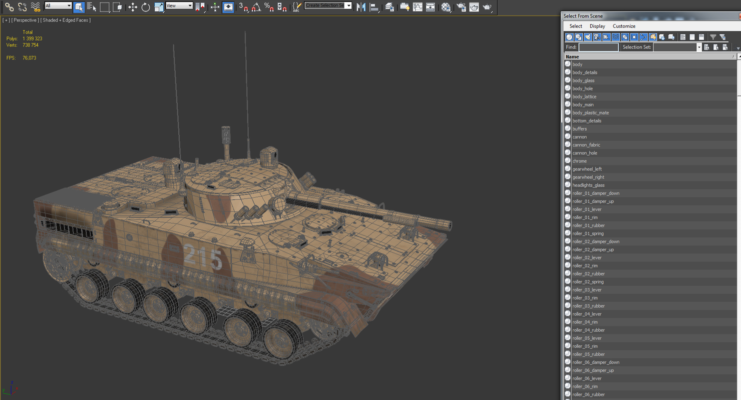 3D Light Tank BMP 3 Desert model