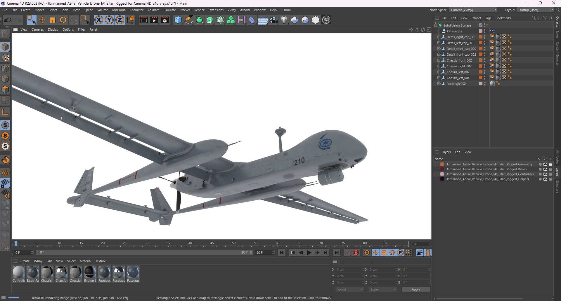 3D model Unmanned Aerial Vehicle Drone IAI Eitan Rigged for Cinema 4D
