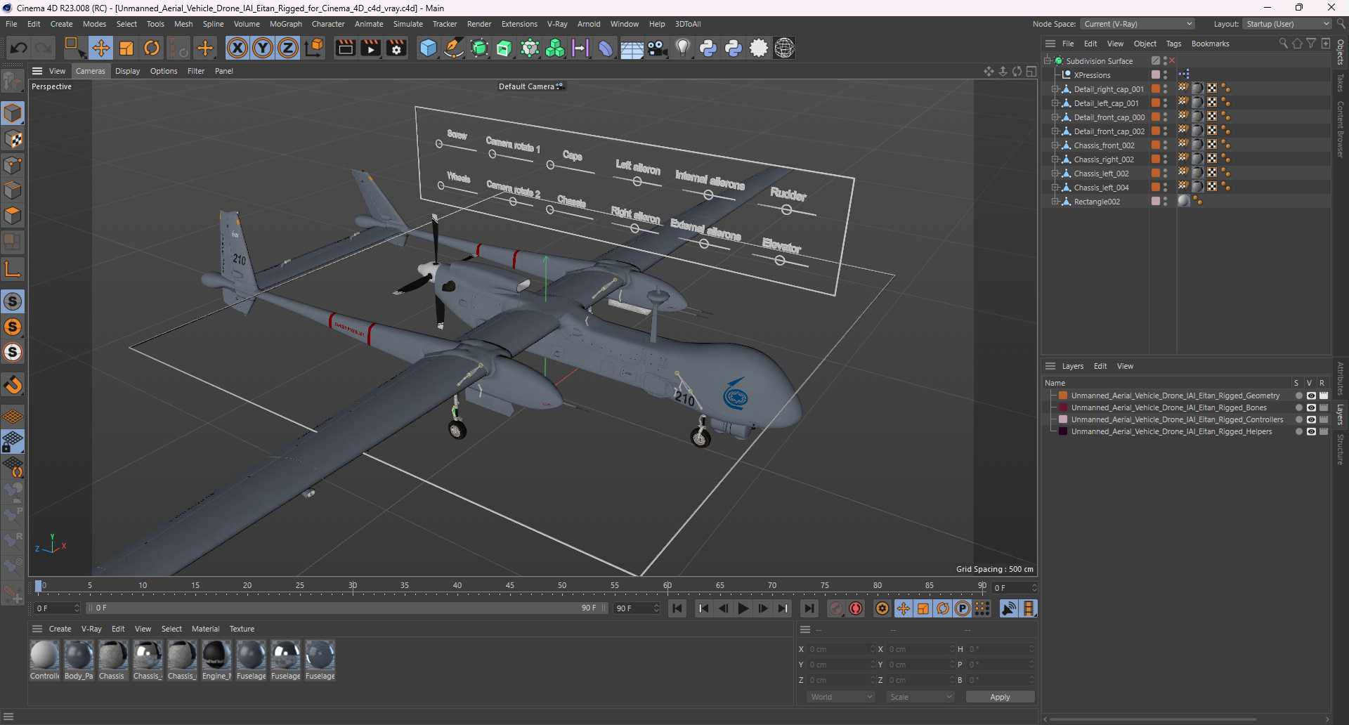3D model Unmanned Aerial Vehicle Drone IAI Eitan Rigged for Cinema 4D