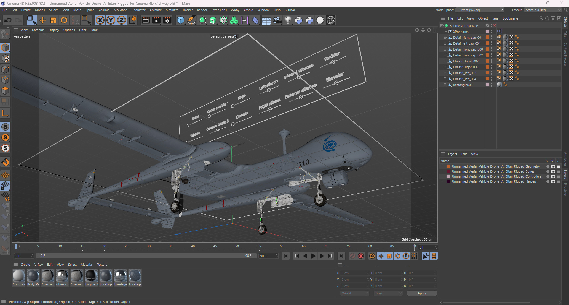 3D model Unmanned Aerial Vehicle Drone IAI Eitan Rigged for Cinema 4D
