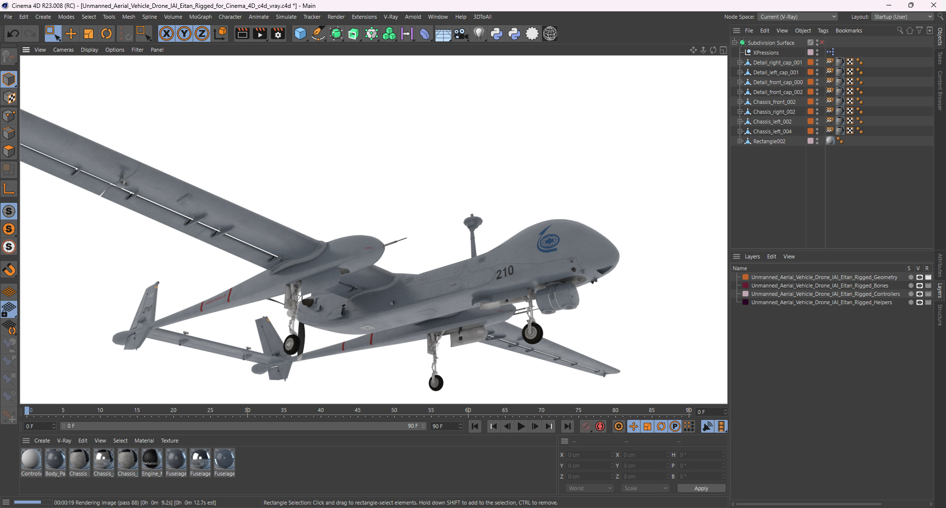 3D model Unmanned Aerial Vehicle Drone IAI Eitan Rigged for Cinema 4D